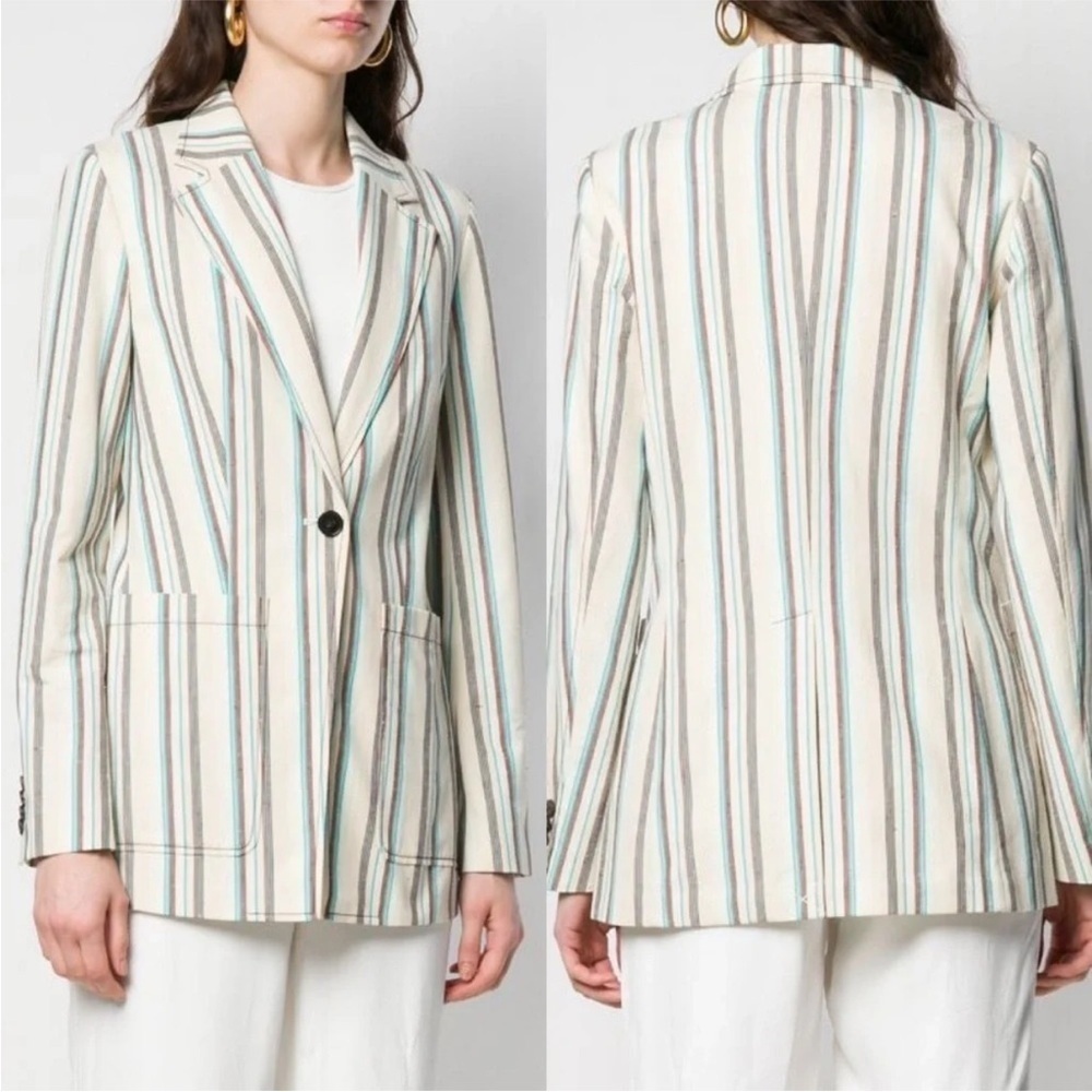 New 3.1 Phillip Lim Oversized Striped Cotton Blazer Oatmeal Designer Women’s 6